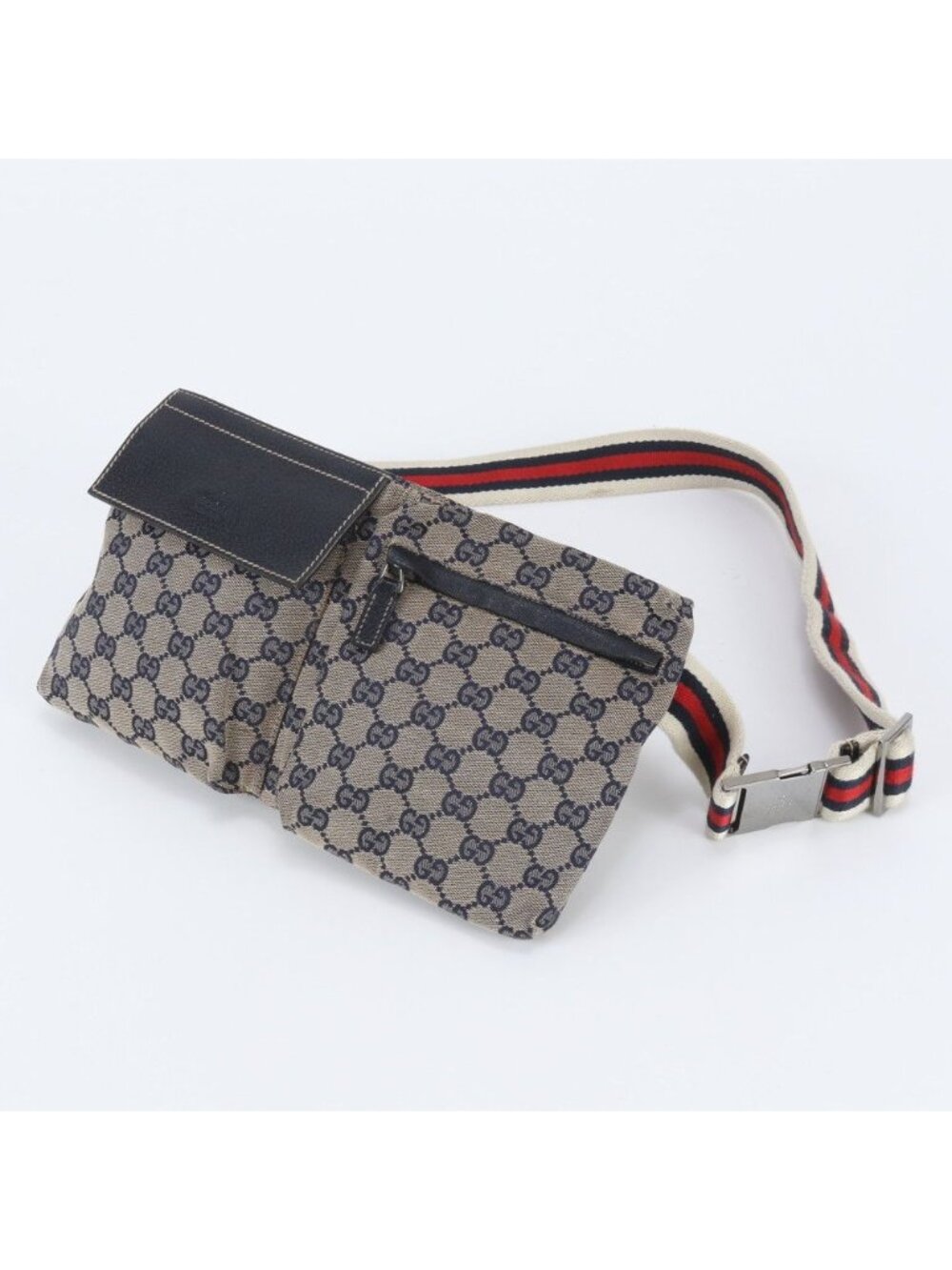 Gucci GG Canvas Leather 2-Way Belt Bag Crossbody Body Waist Pouch